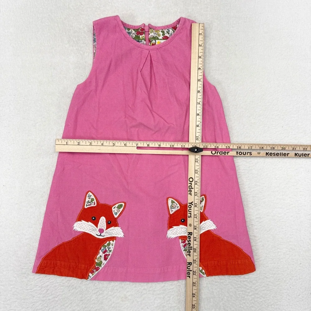 Mini Boden Dress Girls Size 5 / 6 Pink Corduroy Fox Pinnie Back to School